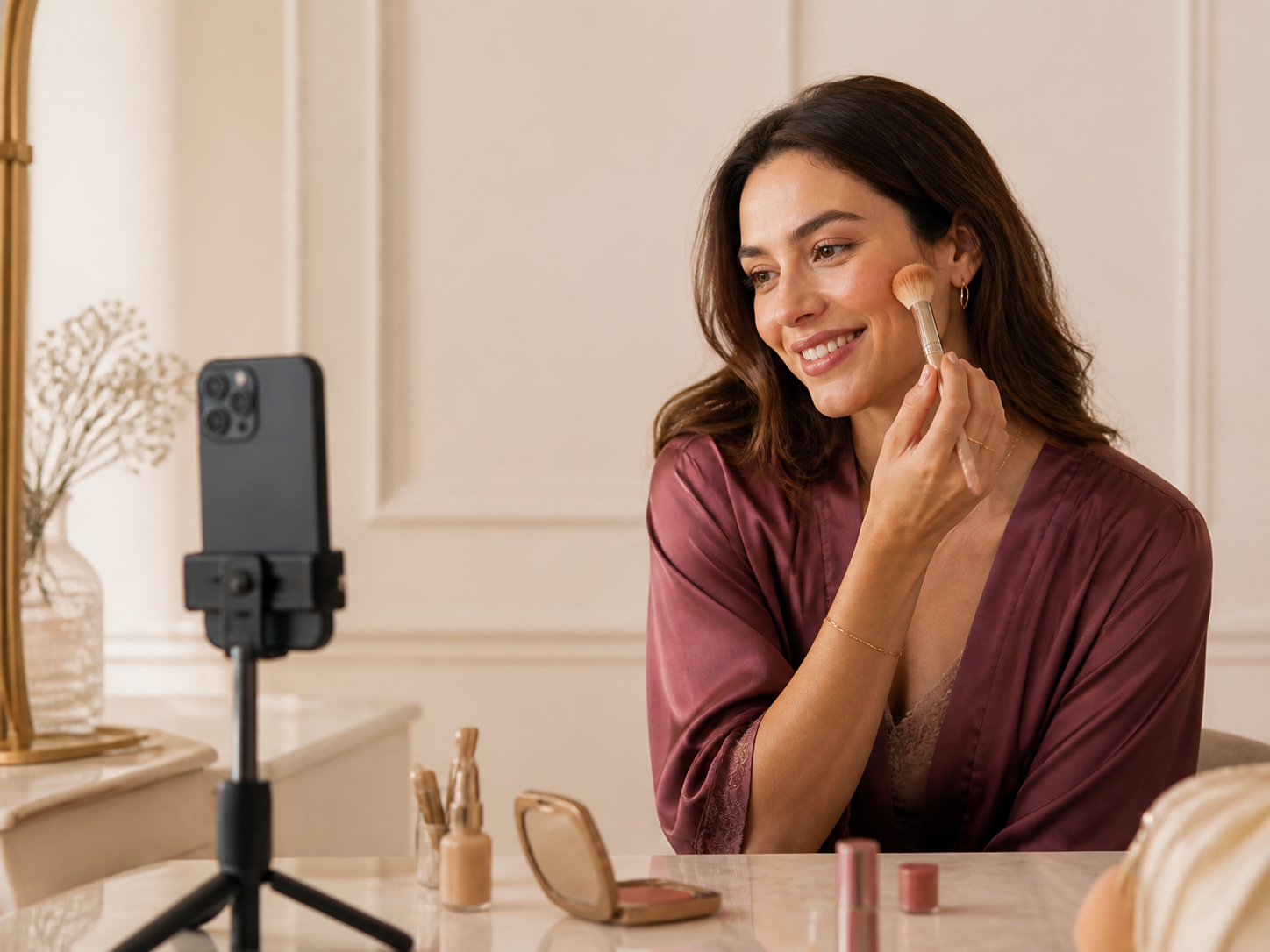 Beauty creator filming a makeup routine